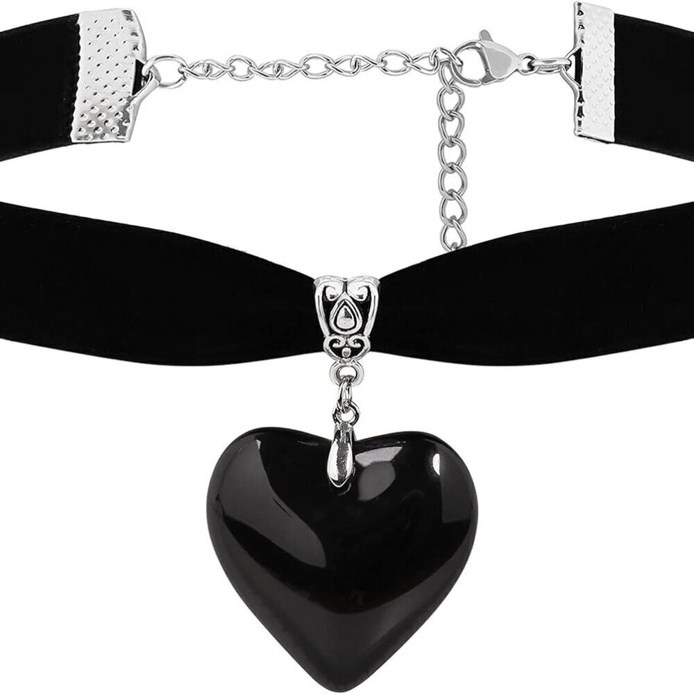 Black Heart Choker Necklace Gothic Vintage Gift for Women Valentine Christmas